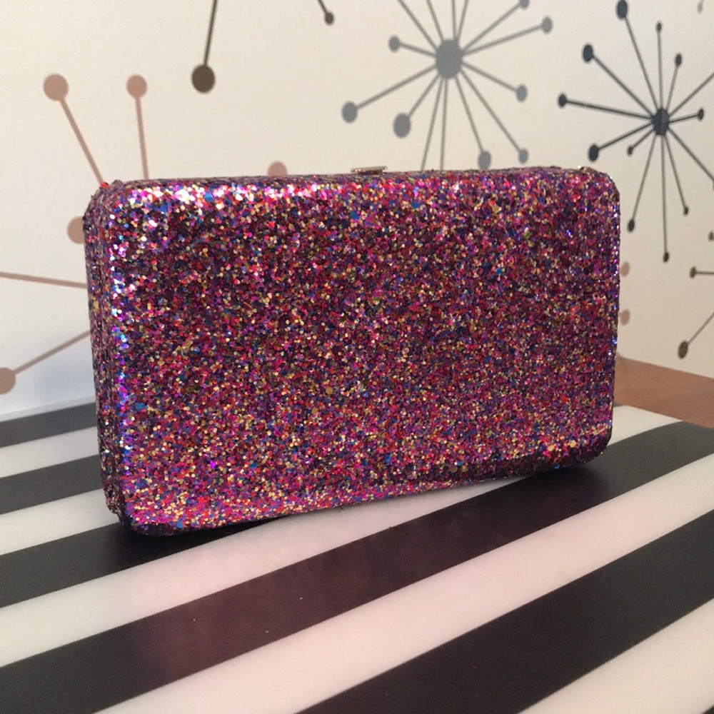 Pink and purple glitter box clutch purse